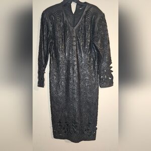 Rare Vintage Leather Beaded Dress – Size L – Elegant Retro Statement Piece